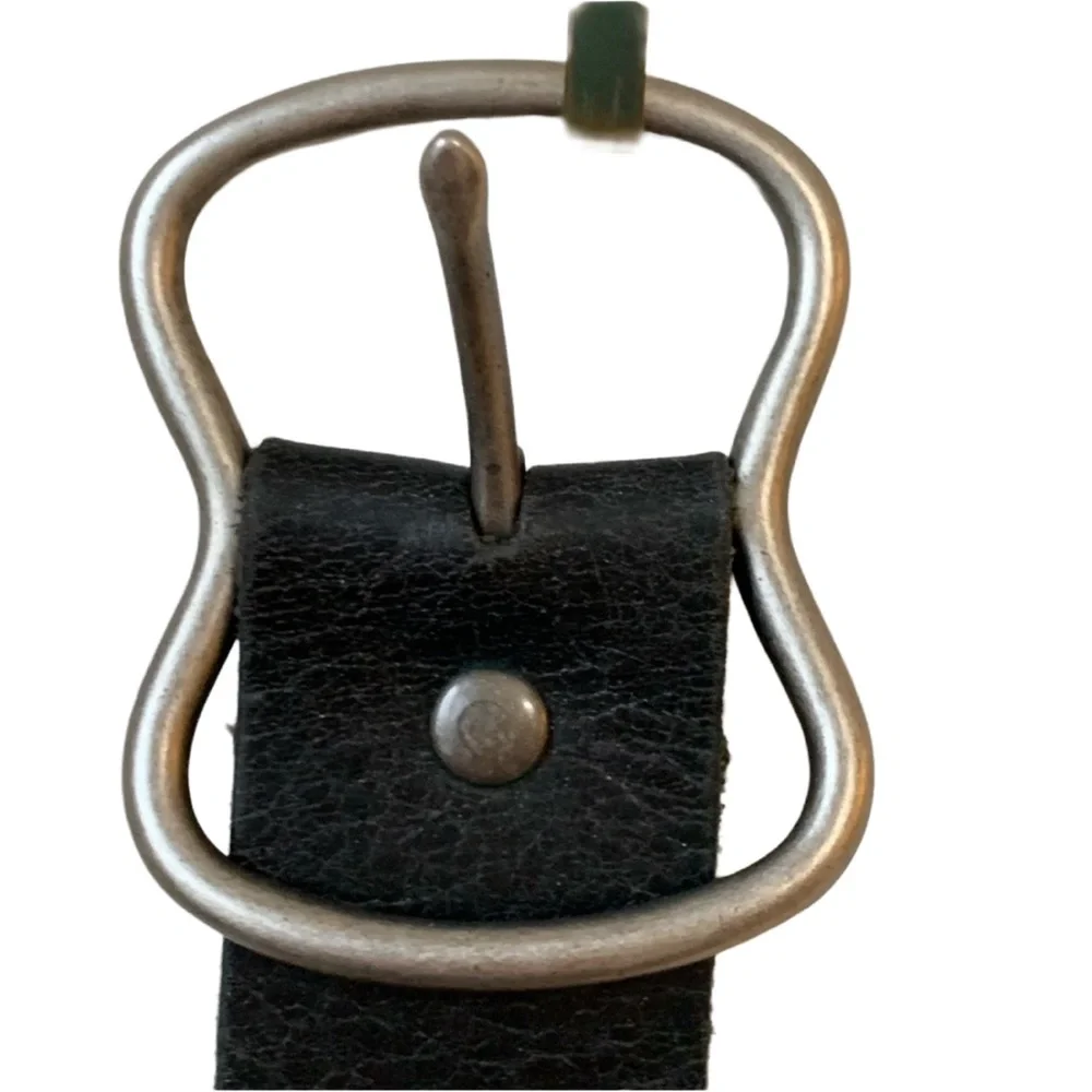 GAP Black Genuine Braided Leather Solid Brass Silver Finish Buckle Belt